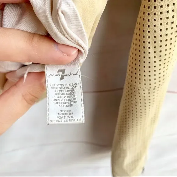 7 for All Mankind Tan Genuine Goat Suede Leather Motorcycle Jacket - Picture 6 of 8